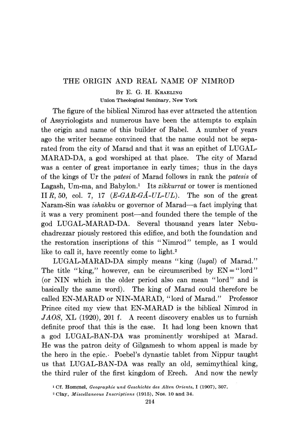THE ORIGIN AND REAL NAME OF NIMROD BY E. G. H.