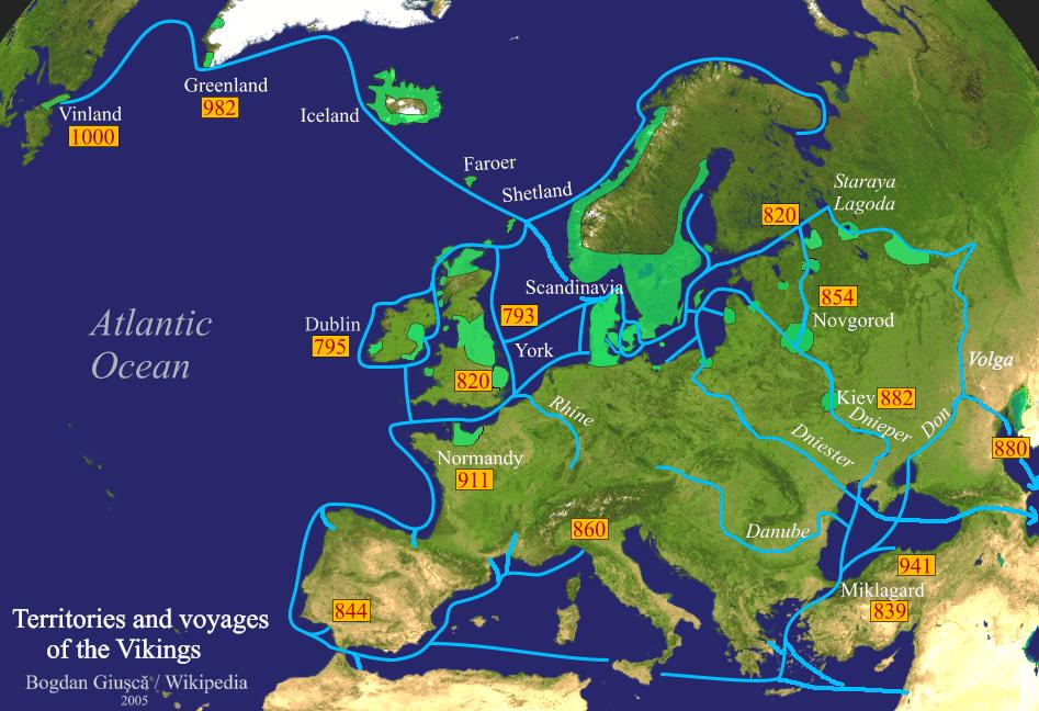 Nomadic Empires: The Vikings (c. 800-1100) Explored north Atlantic Ocean, including Iceland, Greenland, Newfoundland Canada, and Northeast coast of United States (c. 1000).