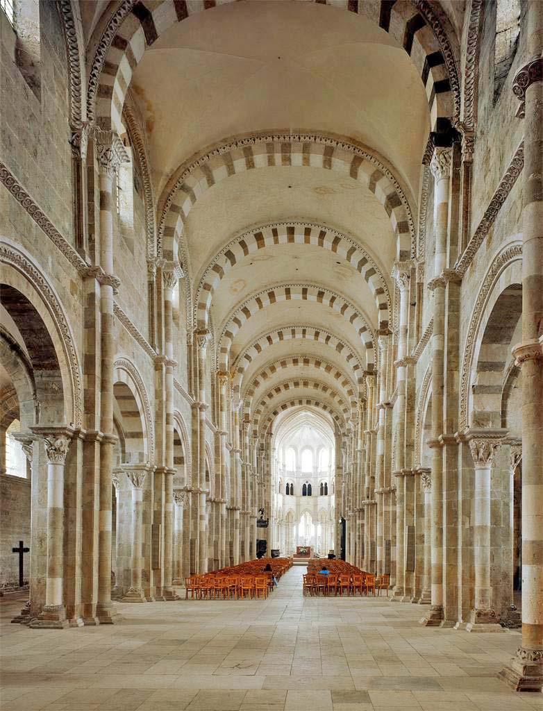 Romanesque means a return to Roman principles of architecture. Romanesque churches were build in a Latin cross shape. They were larger and more expansive than previously designed churches.