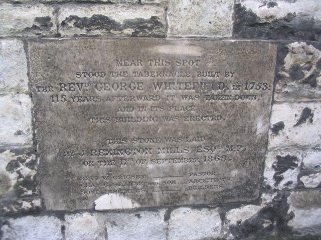 Plaque on Moorfields site where George Whitefield built a