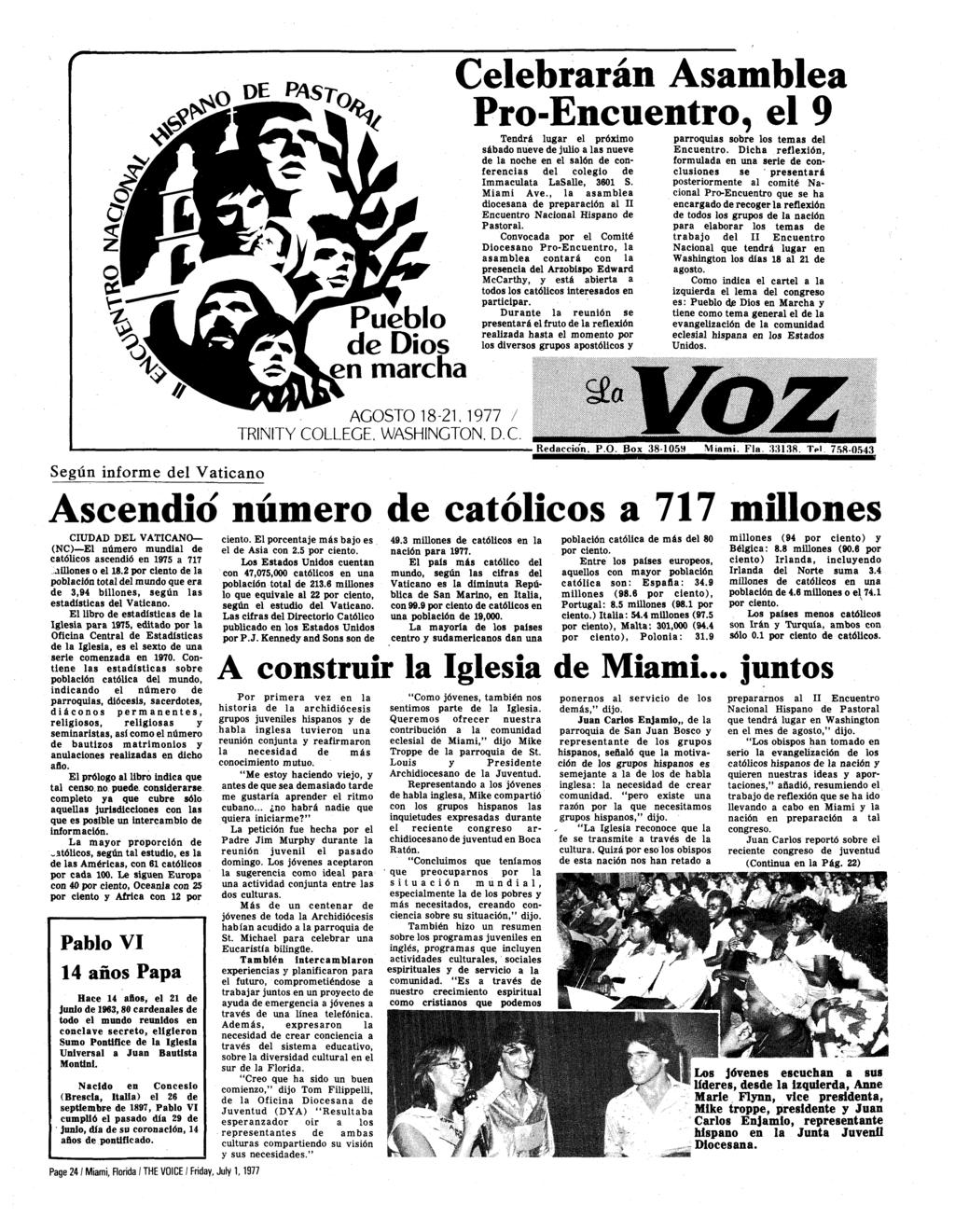 DE PASTr, Pueblo de Dios en marcha AGOSTO 18-21, 1977 / TRINITY COLLEGE, WASHINGTON, D.