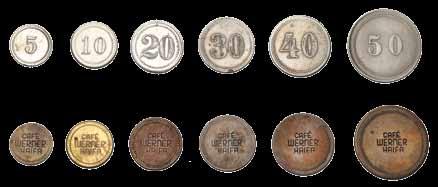 Zvi Werner imported blank tokens, before impression, and the inscriptions were impressed on them in Haifa. They were in use until the café closed in 1951.