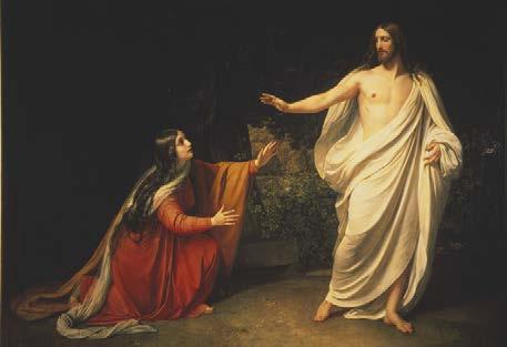 TOP LEFT: HE LIVES, BY SIMON DEWEY; BOTTOM LEFT: JESUS SAID TO HER, MARY, BY WILLIAM WHITAKER, COURTESY OF CHURCH HISTORY MUSEUM; RIGHT: THE APPARITION OF CHRIST TO MARY MAGDALENE (NOLI ME TANGERE),