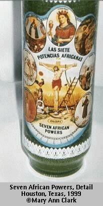 Here is the description, that Mary Ann Clarke gives: The Seven African Powers label on the front shows an image of the crucifixion with the title "Las Siete Potencias Africanas" printed above and the