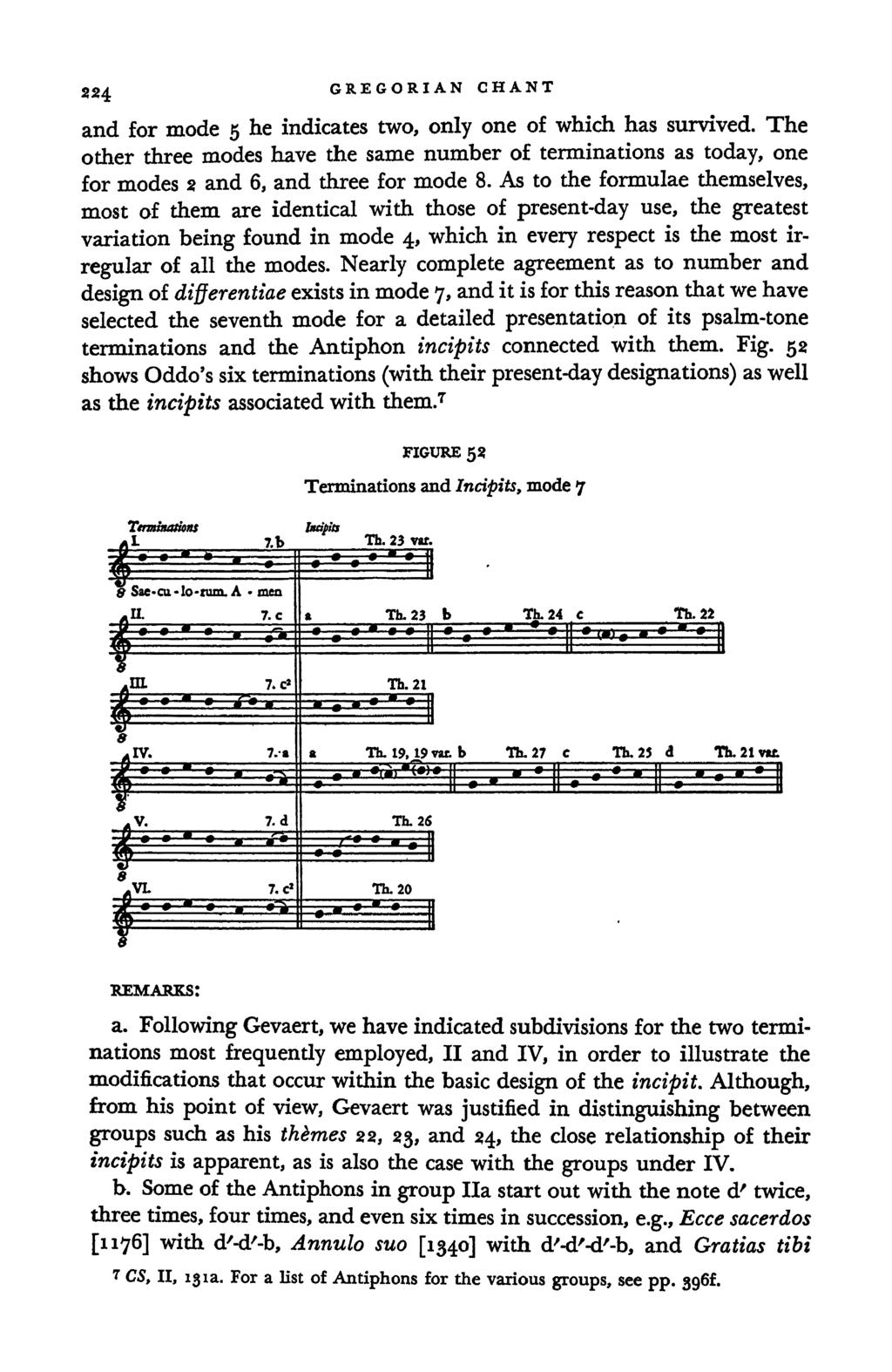 224 GREGORIAN CHANT and for mode 5 he indicates two, only one of which has survived. The other three modes have the same number of terminations as today, one for modes 2 and 6, and three for mode 8.