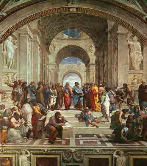 Raphael's The School of Athens, located in the Apostolic Palace, 1510 CE The popes justified these artistic undertakings by claiming that when people saw majestic buildings, gorgeous paintings, and
