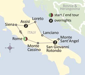 Tour 96 Shrines of Italy 10 days Rome, Assisi, Siena, Loreto, Lanciano, Montecassino, Monte Sant Angel & San Giovanni Rotondo Sample Day-by-Day Itinerary: Day 1, Depart USA Make your way to your