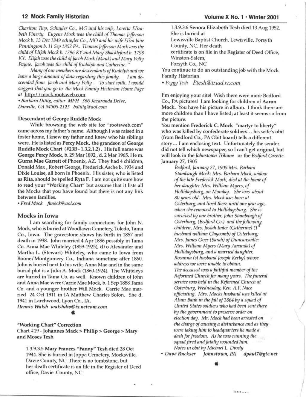 12 Mock Fmily Historin Volume X No. 1. Winter200l Chriton knp, khuyler Co., MO nd his wife,inrett Eliubeth Finerty. Eugene Mock zos the child of Thoms leferson Mock b. 13 Dec 7849 schuyler Co.