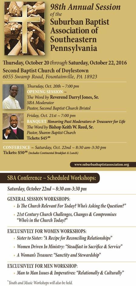 SUBURBAN BAPTIST ASSOCIATION The SBA 2016 Youth Scholarships are being offered to (2) SBA males and (2) SBA females, ages 8-12 & 13-18 yrs, based on their submitted essays judged by the youth