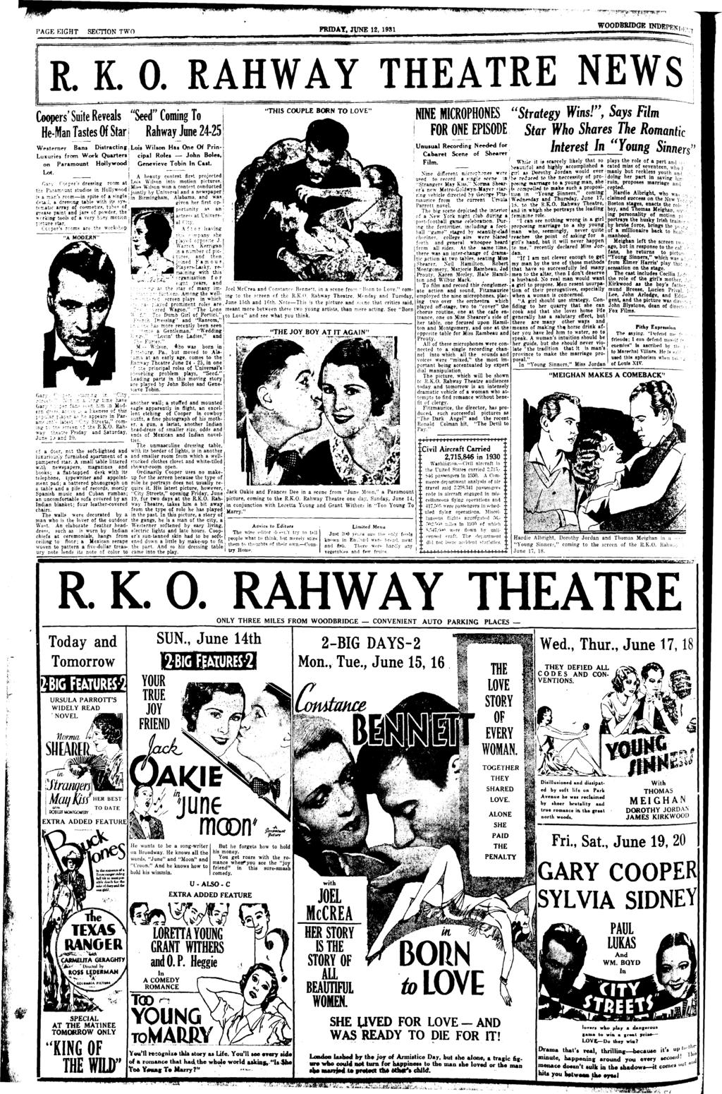 PAGE EGHT SECTON TWO FWDAT, WOOPBMDGE NDBPRKT R. K.. RAHWAY THEATRE NEWS Coopers' Sute Reveals He-Man Tastes Of Star Gary Cooper'? dressng room at the 'ararr.r-unt studos n Hollywood :«a nr.