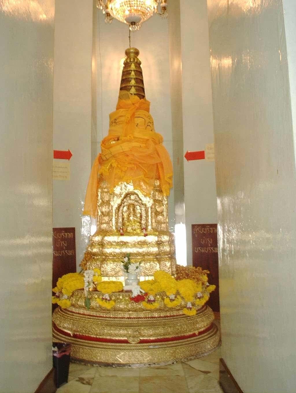 Buddha relic stupa in Bangkok: In 1898, Peppe excavated a burial mound (stupa) in the area believed to be the city of Kapilavatthu, and discovered Buddha relics in an urn inscribed with ancient
