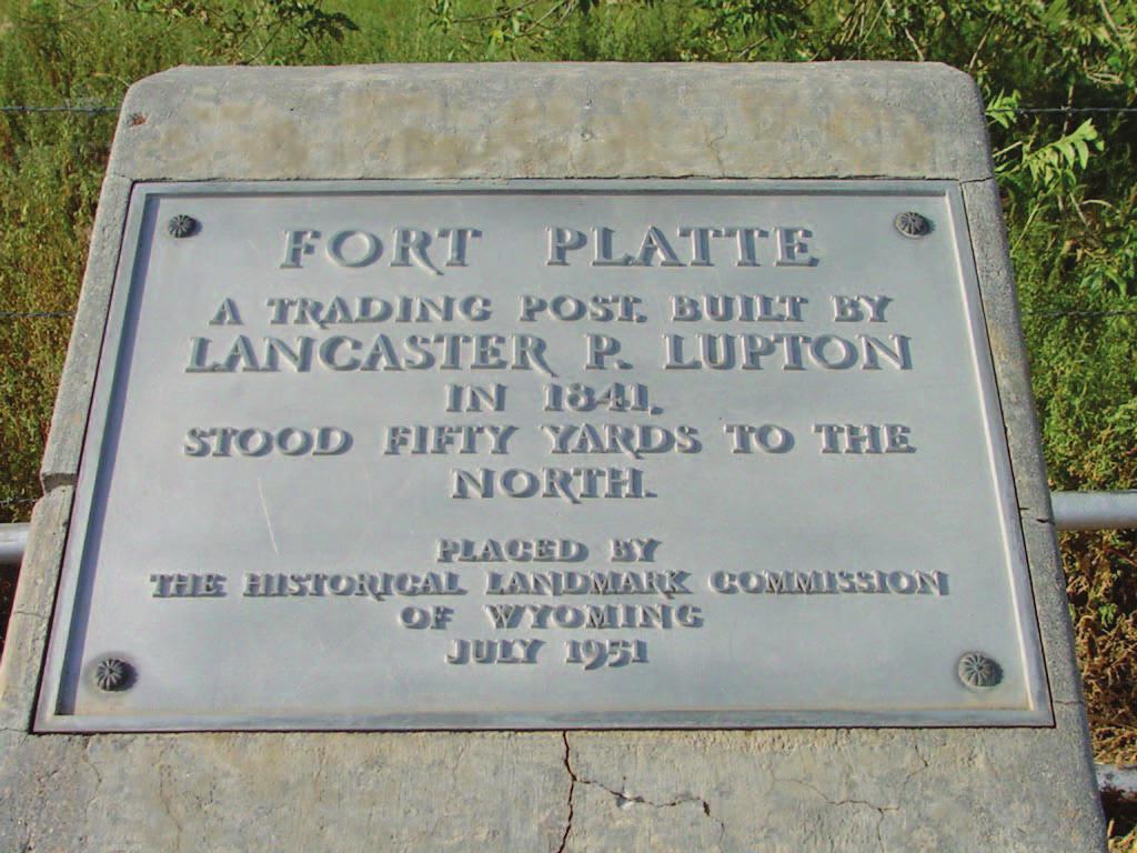 State Historic Marker at the location of Fort Platte. Courtesy of the Wyoming State Historic Preservation Office.