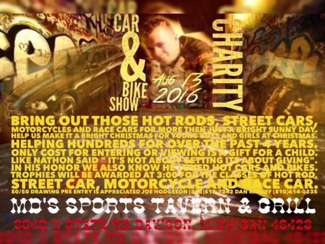 Page 4 Car & Bike Show Charity - This charity event is sponsored each year in memory of Nathon Lojko by his family and the cost to enter is a gift for a child.