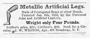 Metallic Artificial Legs Advertisement appearing in Harper's Weekly Magazine on September 5, 1863, Page 575 1. This document can best be described as a(n). A. doctor's prescription. advertisement.