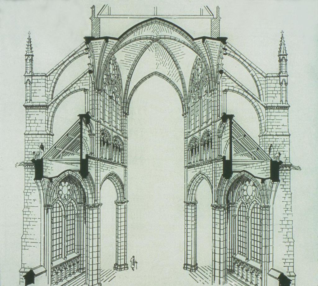 Cathedral of Notre Dame, Amiens; transverse section, amended; from: Fletcher & Banister, A