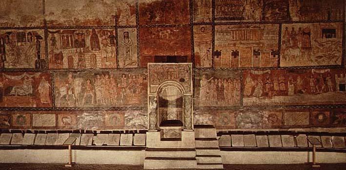 Synagogue at Dura-Europos, Syria, 245-256 CE, Interior with wall paintings of biblical themes.