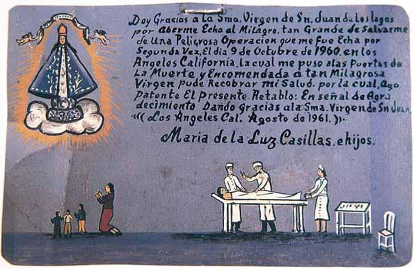 Retablo of Maria de la Luz Casillas and Children, central Mexico, 1961, oil on metal Here we see the