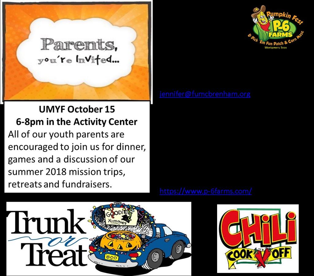 Sunday, October 29th p.m. Activity Center Parking Lot p.m. Chili Cook-Off It s that time again! This year s Trunk or Treat theme is Carnival Game!