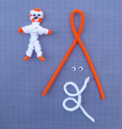 Pipe cleaner Lazarus Materials Pipe cleaners White yarn Googly eyes Glue Make a human figure out of a pipe cleaner following the directions below.