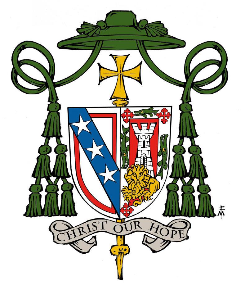 Heraldic Achievement of His Excellency Most Reverend Barry Christopher Knestout Thirteenth Bishop of Richmond In designing the shield the central element in what is formally called the heraldic