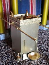 The Incense Altar: 1 by 1 by 2 cubits high. Acacia wood covered with gold and rods to hand-carry, Ex.30:1-6; 37:25-28.