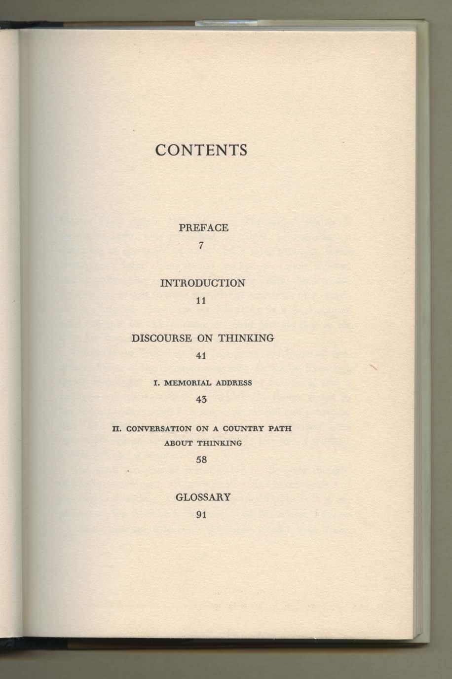 CONTENTS PREFACE 7 INTRODUCTION 11 DISCOURSE ON THINKING 41 I.