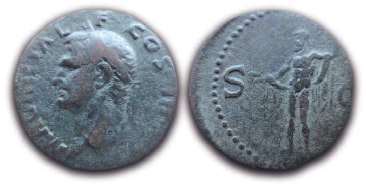 Figure 3 As of Caligula (37-41 AD) struck at Rome in honour of his grandfather, Marcus Agrippa. On the reverse Neptune holds a tiny dolphin on his right hand. This refers to Agrippa s naval victories.