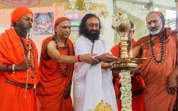 CREATING A VIOLENCE-FREE, STRESS-FREE SOCIETY Gurudev welcomed the saints of the Vishwakarma tradition at The Art of Living International Center and hosted them