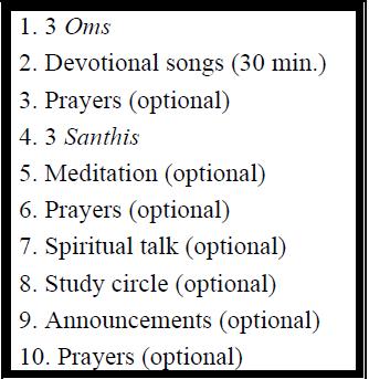conducted before the group devotional singing) to arrive earlier and choose to place all your chanting in the space preceding Bhajans as this will help sanctify the environment as is done with Vedam