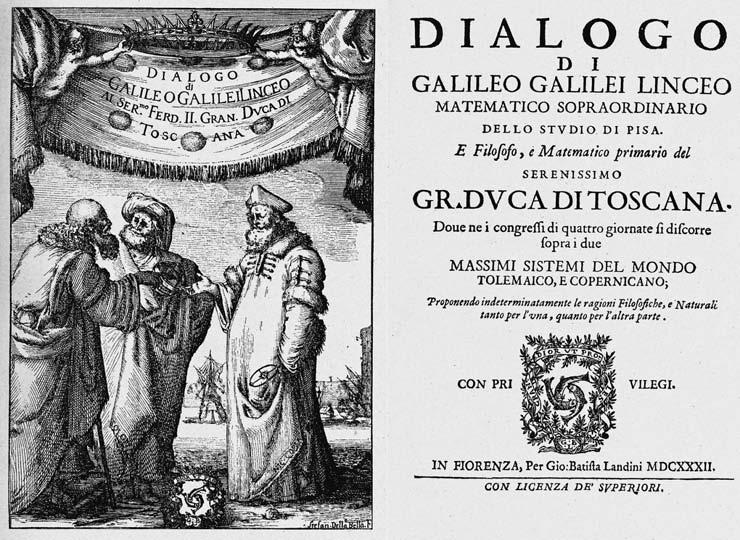 226 Stage III: The Reformation and the Roman Inquisition Title page from Galileo s most famous and controversial work, which presented the heliocentric theory as science and not just theory, leading