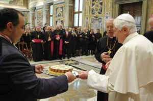 Pope Benedict XVI's 83rd birthday cake at the Vatican Pope