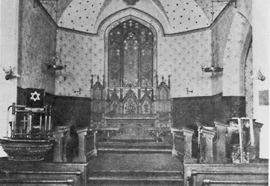 FIG. 24. ST. JAMES OUTSIDE END OF CHANCEL WITH PERPENDICULAR WINDOW. PAUL CHRISTIANSON, 2013. FIG. 25. ST. JAMES INTERIOR TOWARD THE CHANCEL FROM A WATERCOLOUR BY ELLA FRASER C.