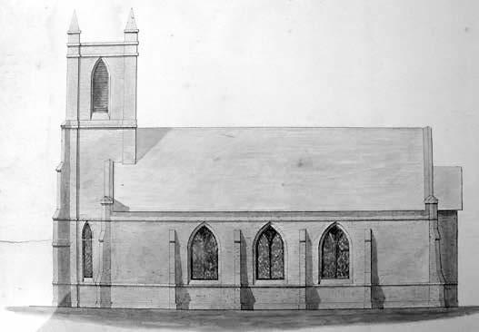 FIG. 30. DETAIL OF AN ARCHITECTURAL DRAWING OF ST. MARK S ANGLICAN CHURCH FROM 1843; NOTE THE SHALLOW EXTERNAL PROJECTION OF THE CHANCEL.