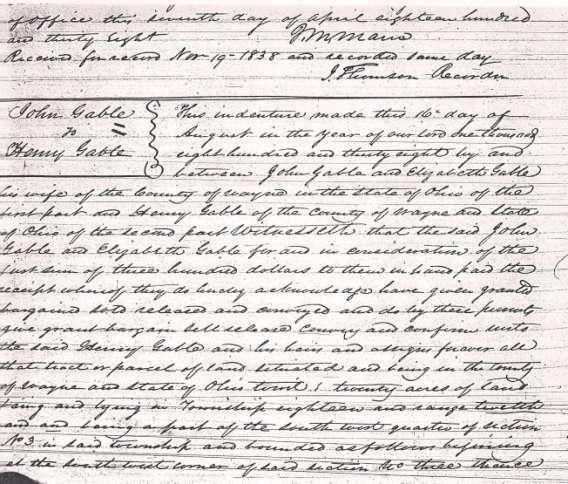 1838 Deed from John Gable