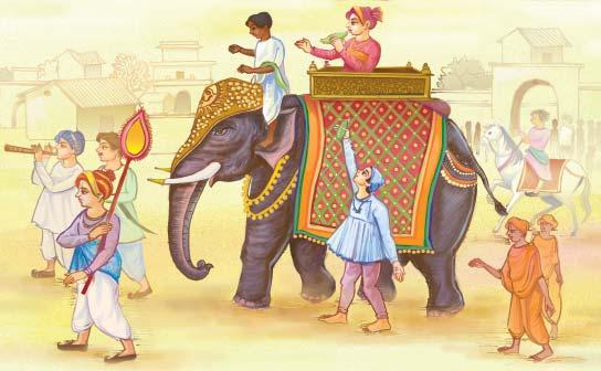Eating a Cucumber on an Elephant! 45 Shriji Maharaj eats a cucumber offered by the boy could not reach him. Then a sadhu lifted the boy and raised him.
