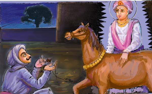 58 Bal Satsang 1 Each night Joban Pagi sees Maharaj stroking Manki, the mare by the mare. Joban waited the whole night. But Maharaj did not move.