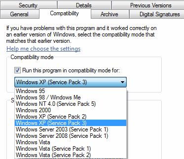 במערכת.Windows 7 פתרון פשוט הוא לנסות להריץ אותו במצב תאימות לאחור.