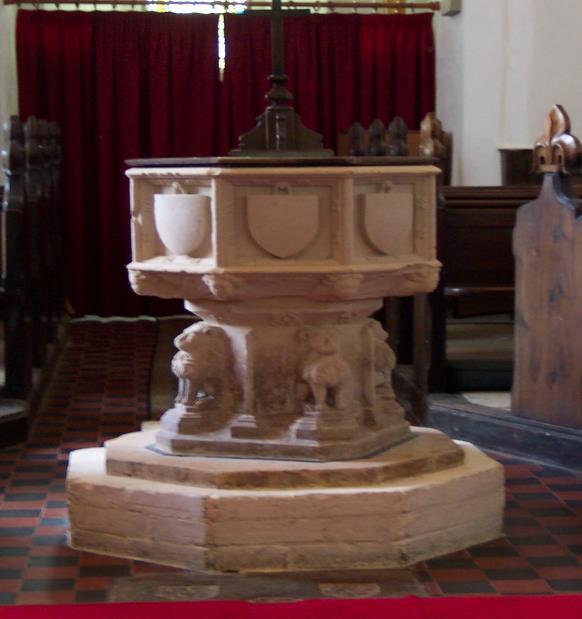 The rood stair is encased in a massive buttress behind the simple wainscot pulpit dated to the 18th century. This pulpit has a tester to amplify the preacher's voice.
