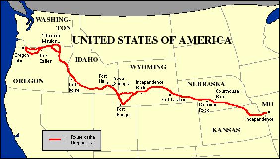 The Oregon Trail Started in Independence, Missouri and ended in Portland, Oregon (the Willamette
