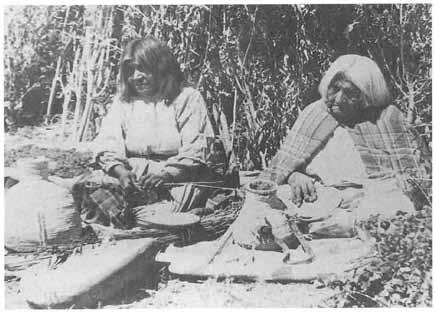UTE LANDS AND PEOPLE 47 Ute women weaving baskets circa 1870. (Uintah County Library-Regional History Center) and the not-too-successful Indian farm program coalesced Ute anger against the Mormons.