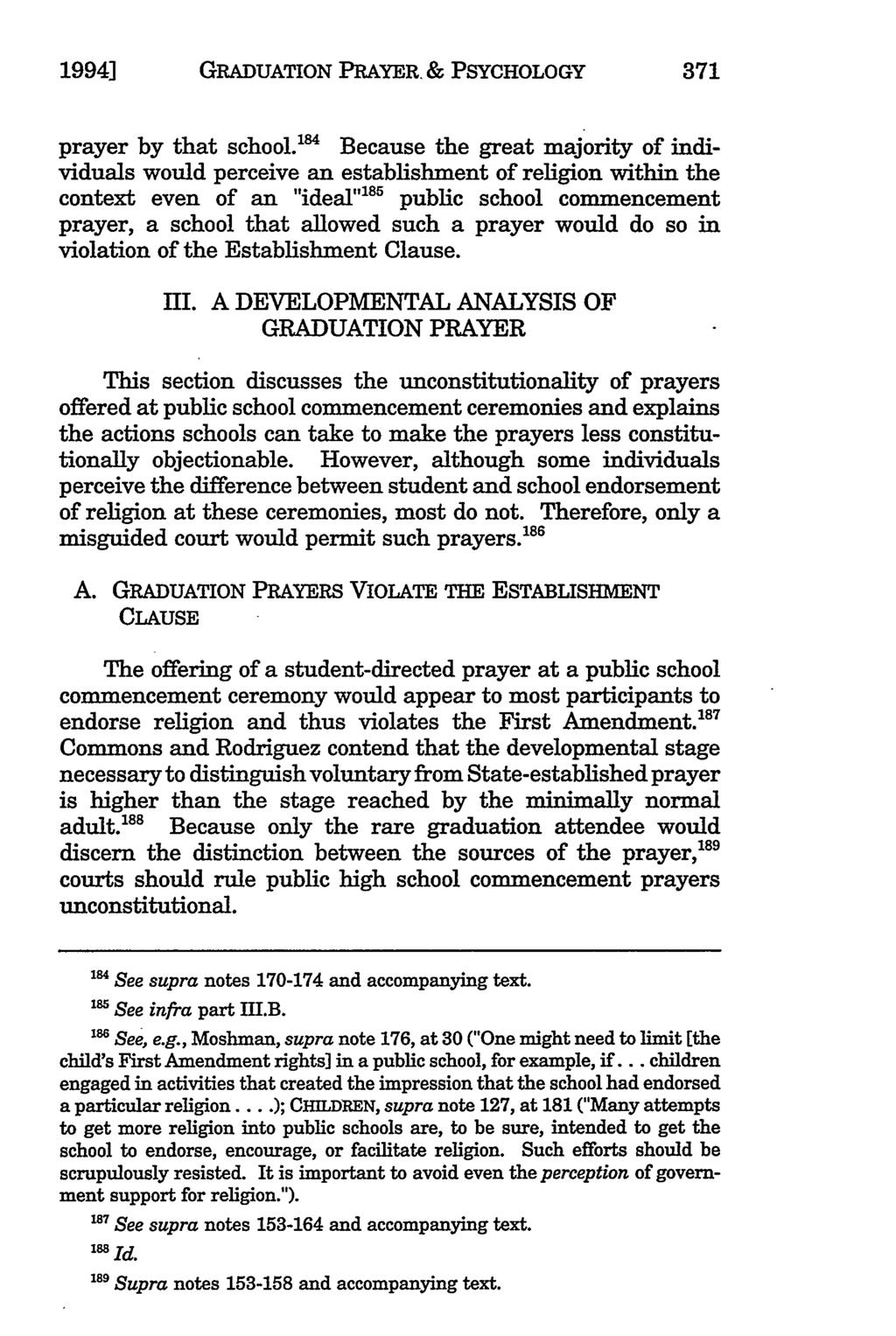 1994] GRADUATION PRAYER. & PSYCHOLOGY 371 prayer by that school.