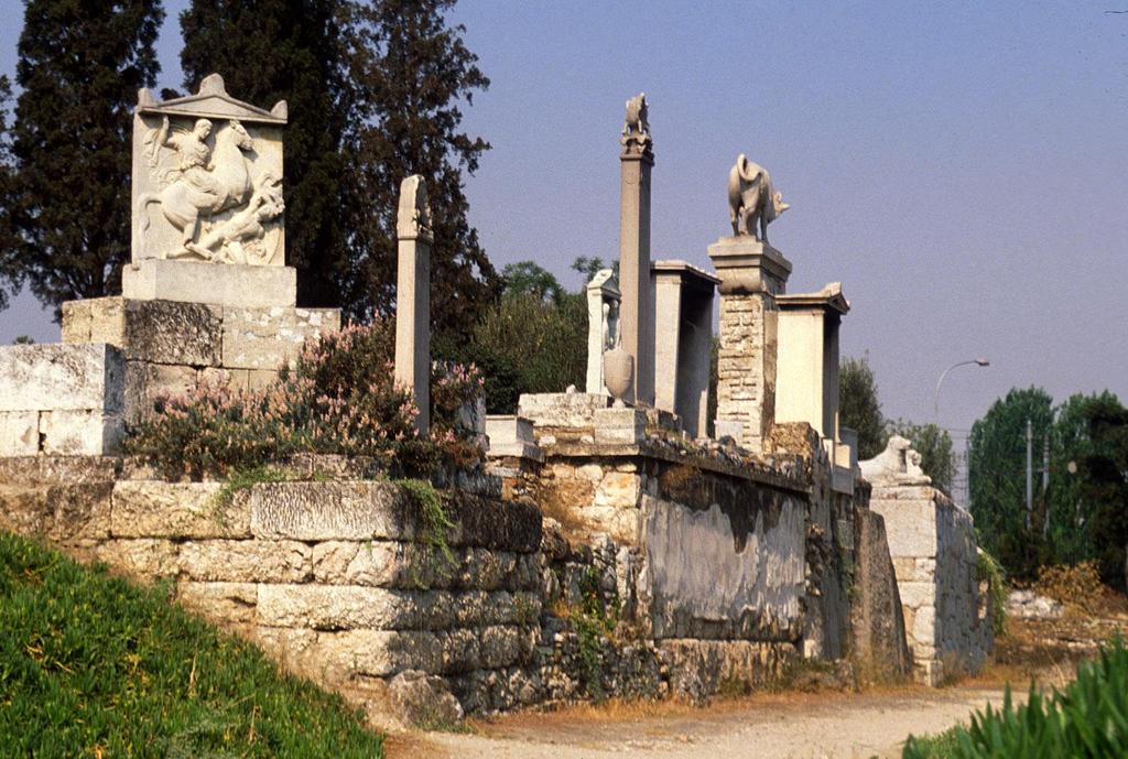 This view of the Street of the Tombs shows grave monuments from the 4th century B.C.E. Longstanding tradition in Greece and the Near East prohibited burial within the city walls.