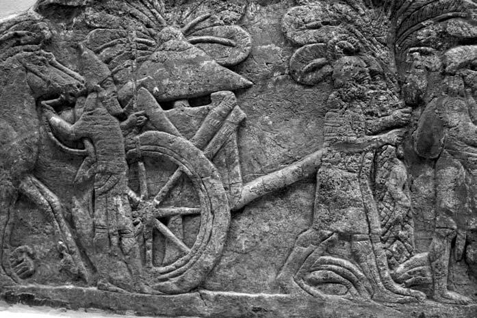 AFTER THE FALL OF BABYLON 111 Fig. 11 A chariot with a triangular object. BM ME 124945 lower row, from Nineveh, North Palace, Room M. The British Museum. Photograph taken by C. E. Watanabe.