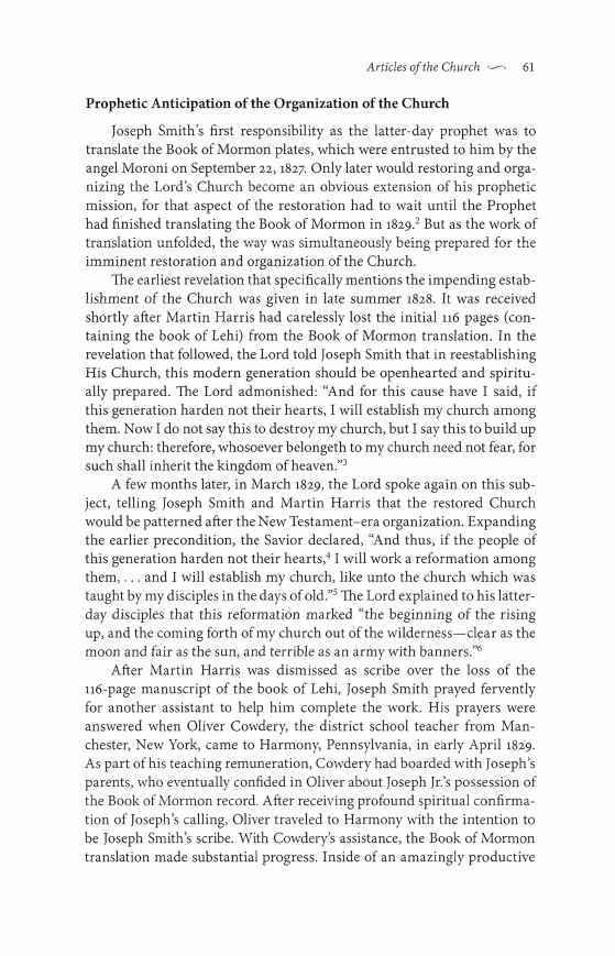 Faulring: An Examination of the 1829 Articles of the Church of Christ in Articles of the Church - 61 Prophetic Anticipation of the Organization of the Church Joseph Smith's first responsibility as