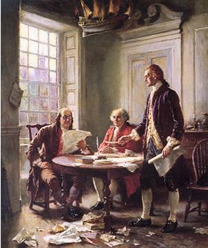 Writing the Declaration Written by Thomas Jefferson, John Adams, and Benjamin Franklin (Jefferson drafted it) Stated that the purpose of government was to protect the rights of its people If