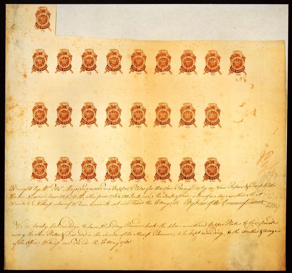 The Stamp Act of 1765 Required colonists to buy special stamped paper for every legal document,