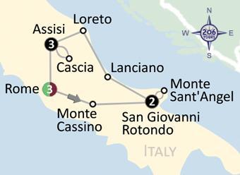 The Shrines of Italy 9 days Tour 96 Rome (Pope Francis) - Monte Cassino - San Giovanni Rotondo (Padre Pio) - Monte Sant'Angel (St.