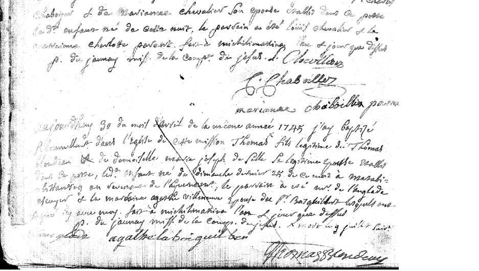 Baptism of Thomas Blondeau 6. Josèphe Marguerite Blondeau was born 25 September 1746 and baptized the following day in Michilimackinac. Her godparents were Mr.