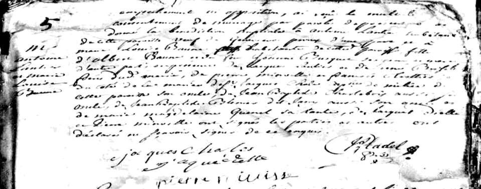2. François René Beaune was born and baptized 3 December 1713 in Montréal. He was buried 13 February 1714 in Montréal [Jetté, 70]. 3. Louise Beaune was born 24 September 1715 and baptized the following day in Montréal [Jetté, p.