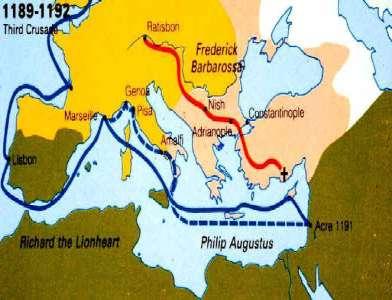 Fredrick led the German army on foot (as seen in the red line on the map). His plan was to lead them through Asia Minor and travel south to Jerusalem, as was Germany s route in the first two crusades.